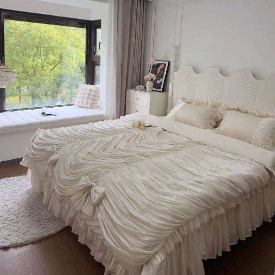 Ivory Bow Ruffle Bedding Set