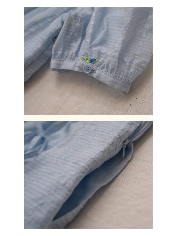 Dreamy Blue Blossom Embroidered Dress