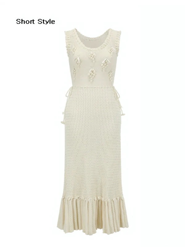 Ivory Grape-Decor Wool Dress