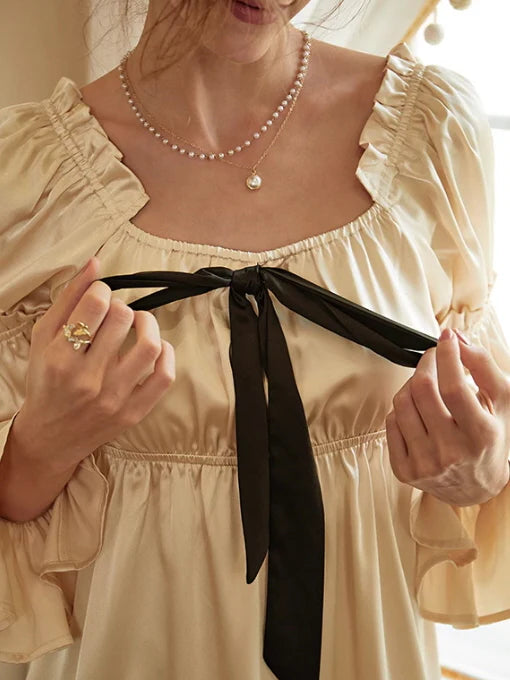 Romantic Satin Bow-Tie Nightdress