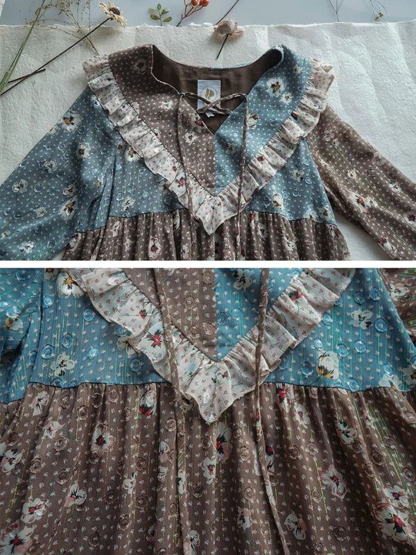 Autumn Patchwork Chiffon Dress