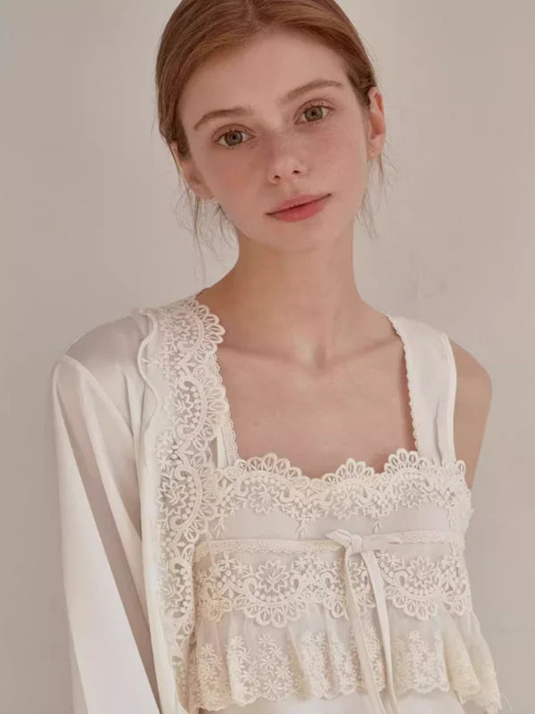 Ivory Elegance Lace Nightgown Set