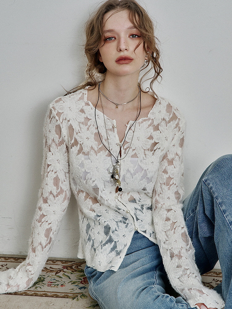 Ivory Whisper Lace Knit Cardigan