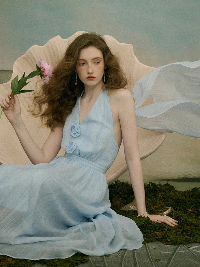 Ethereal Rosette Halter Dress