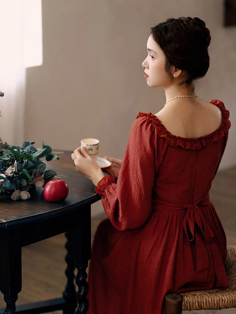 Retro Ruffled Square Neck Dress