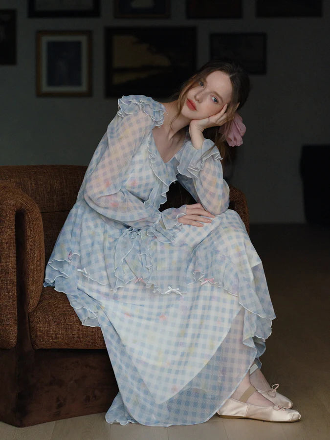 Blue Gingham Ruffle Dream Dress