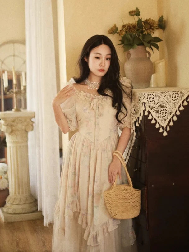 Romantic Pastel Garden Ruffle Dress