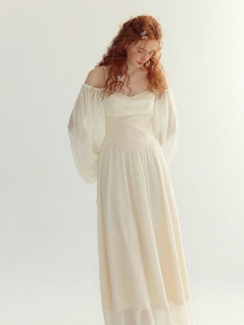 Ethereal Off-Shoulder Chiffon Dress