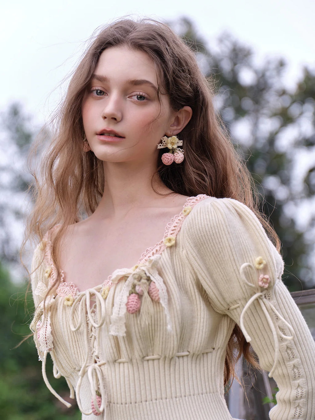 Enchanted Garden Lace-Trim Knitted Dress