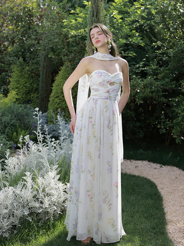 Enchanted Bloom Draped Chiffon Dress