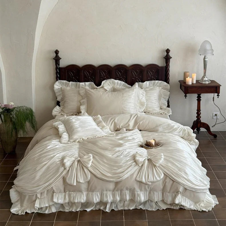 Ivory Bow Ruffle Bedding Set
