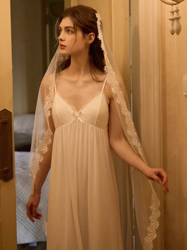 Whispering Lace White Nightgown Set