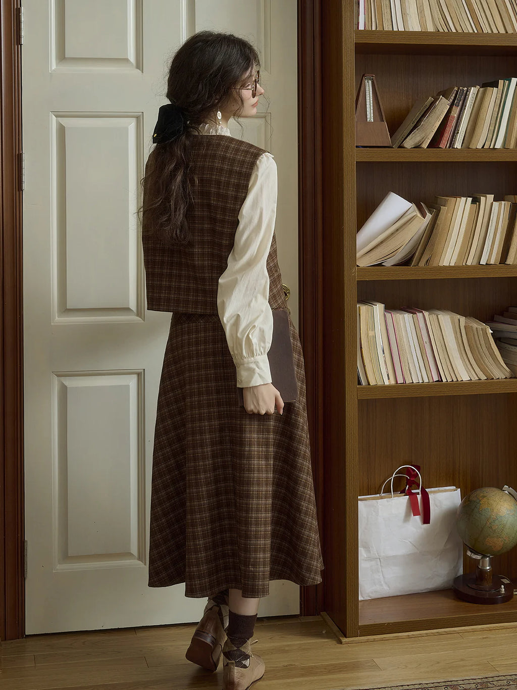 Brown Check Plaid Vintage Wrap Skirt