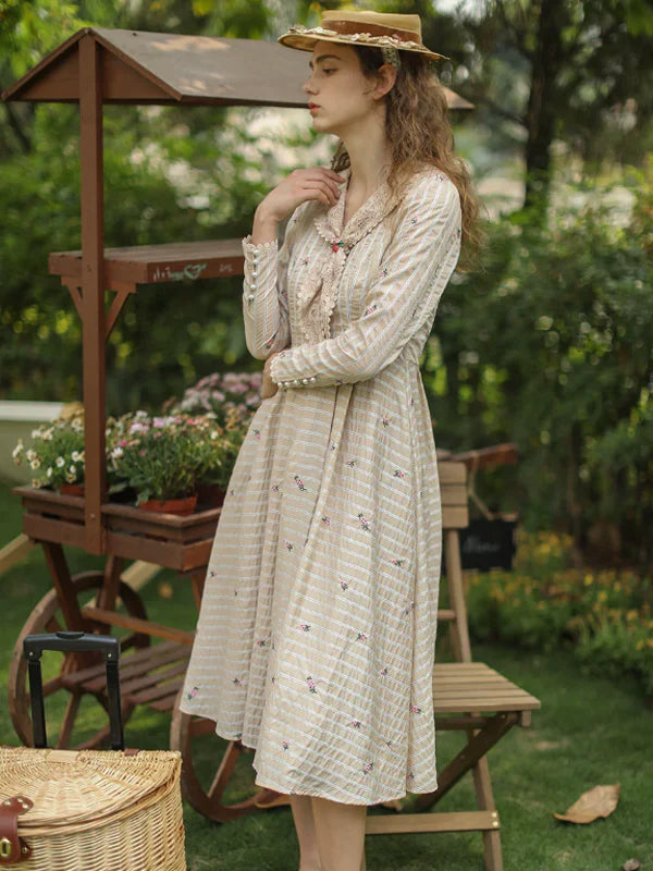 Beige Harmony of Lace Check Dress