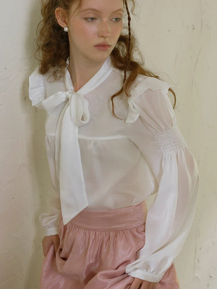 Elegant Ivory Bow Tie Blouse