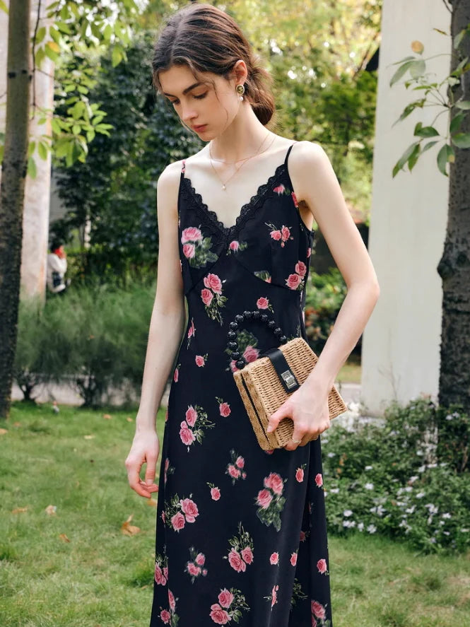 Midnight Rose Lace Trim Dress