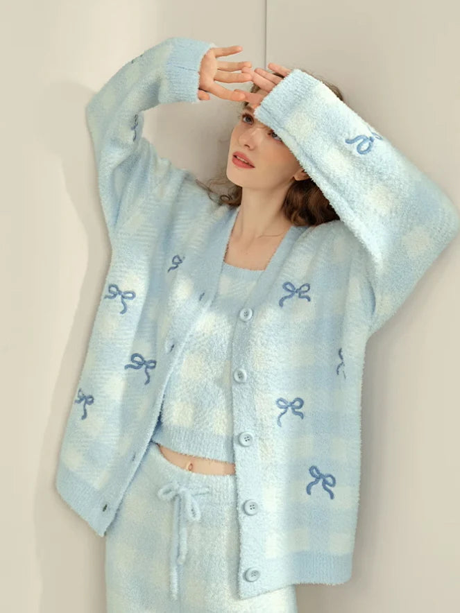 Cozy Blue Checkered 3-Piece Loungewear Set