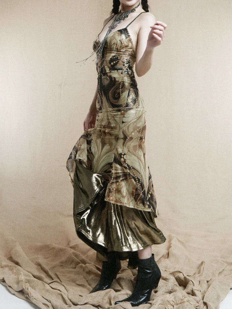 Baroque Pearl Metallic Slip Dress