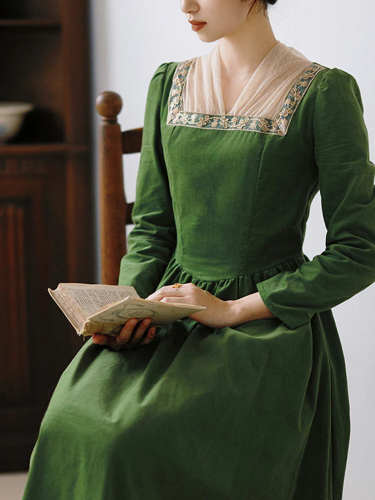 Emerald Garden Embroidered Collar Dress