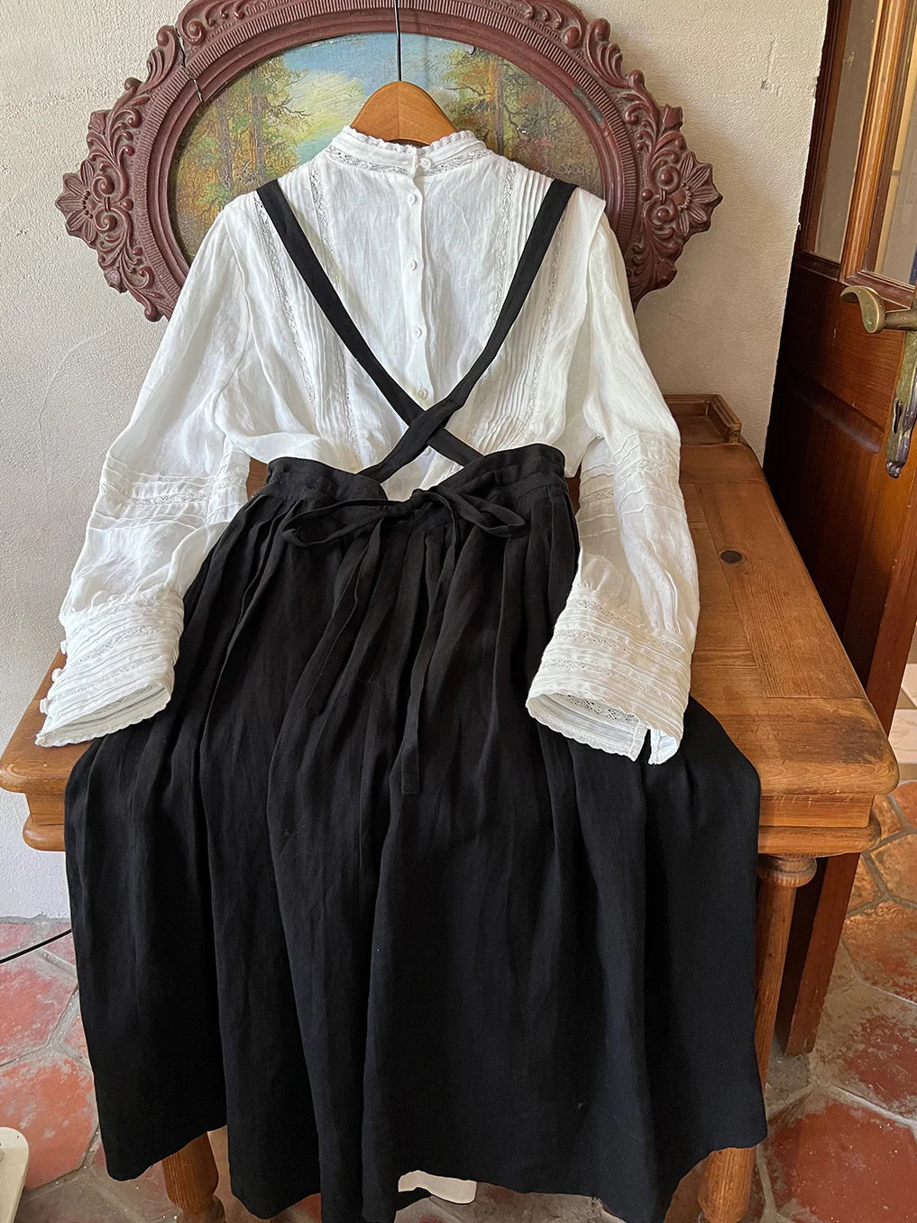 Vintage Linen Suspender Skirt