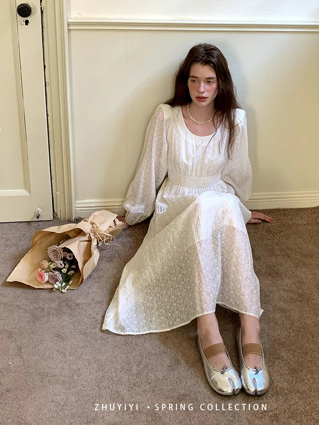 Ethereal White Lace Embroidered Dress