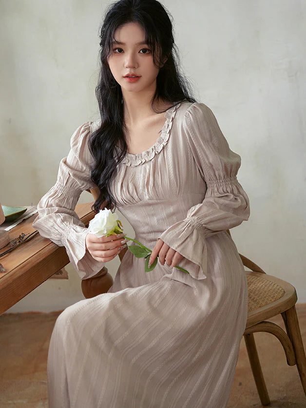 Emily's Retro Beige Elegance Dress