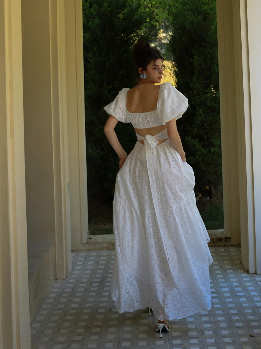 Daisy Lace Back Bow Cotton Dress