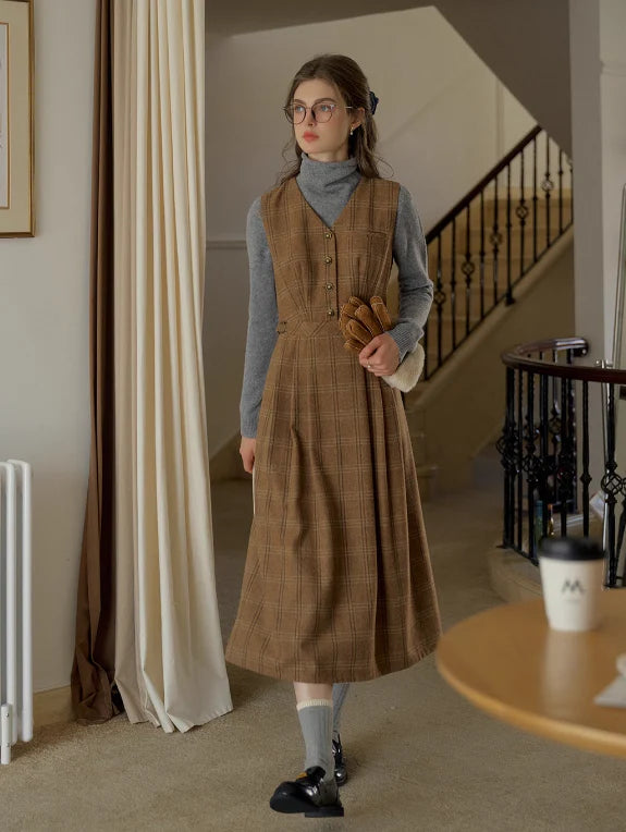 Timeless Plaid Wool Blend Vintage Dress