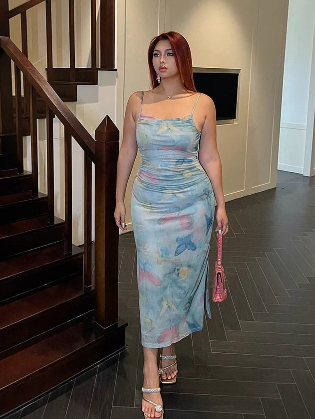 Dreamy Watercolor Mesh Slip Dress