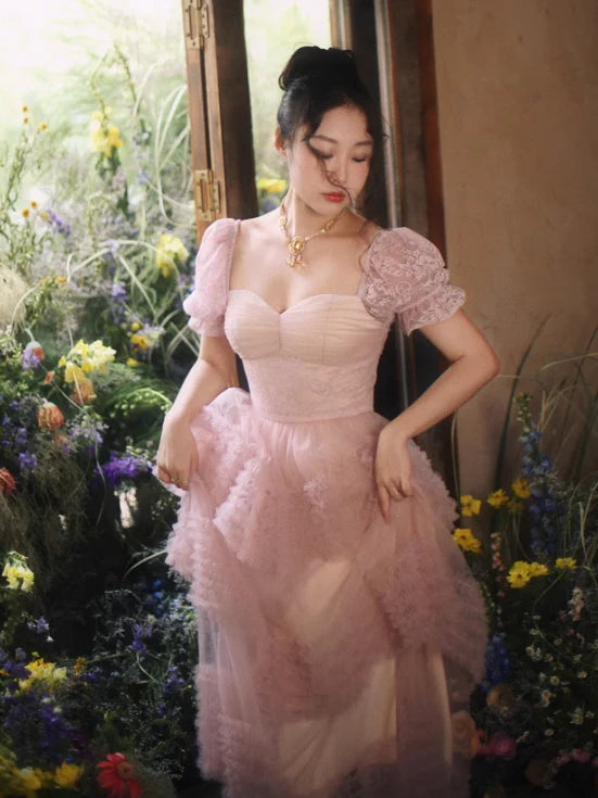 Ethereal Rose Lace Tulle Dress