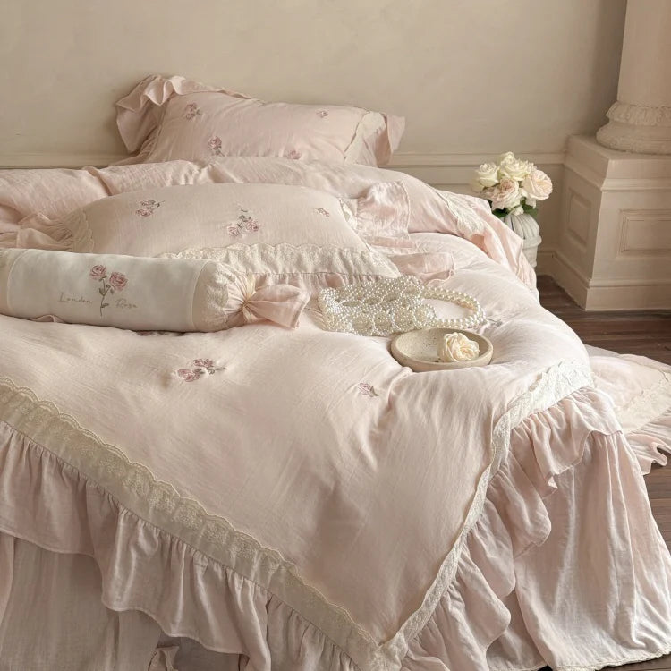 Romantic Pink Rose Cotton Bedding Set