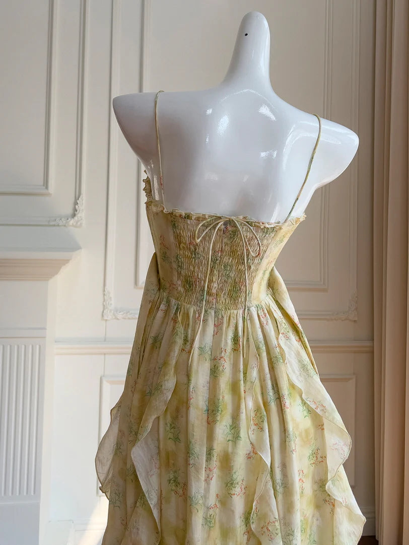 Golden Meadow Ruffle Floral Dress