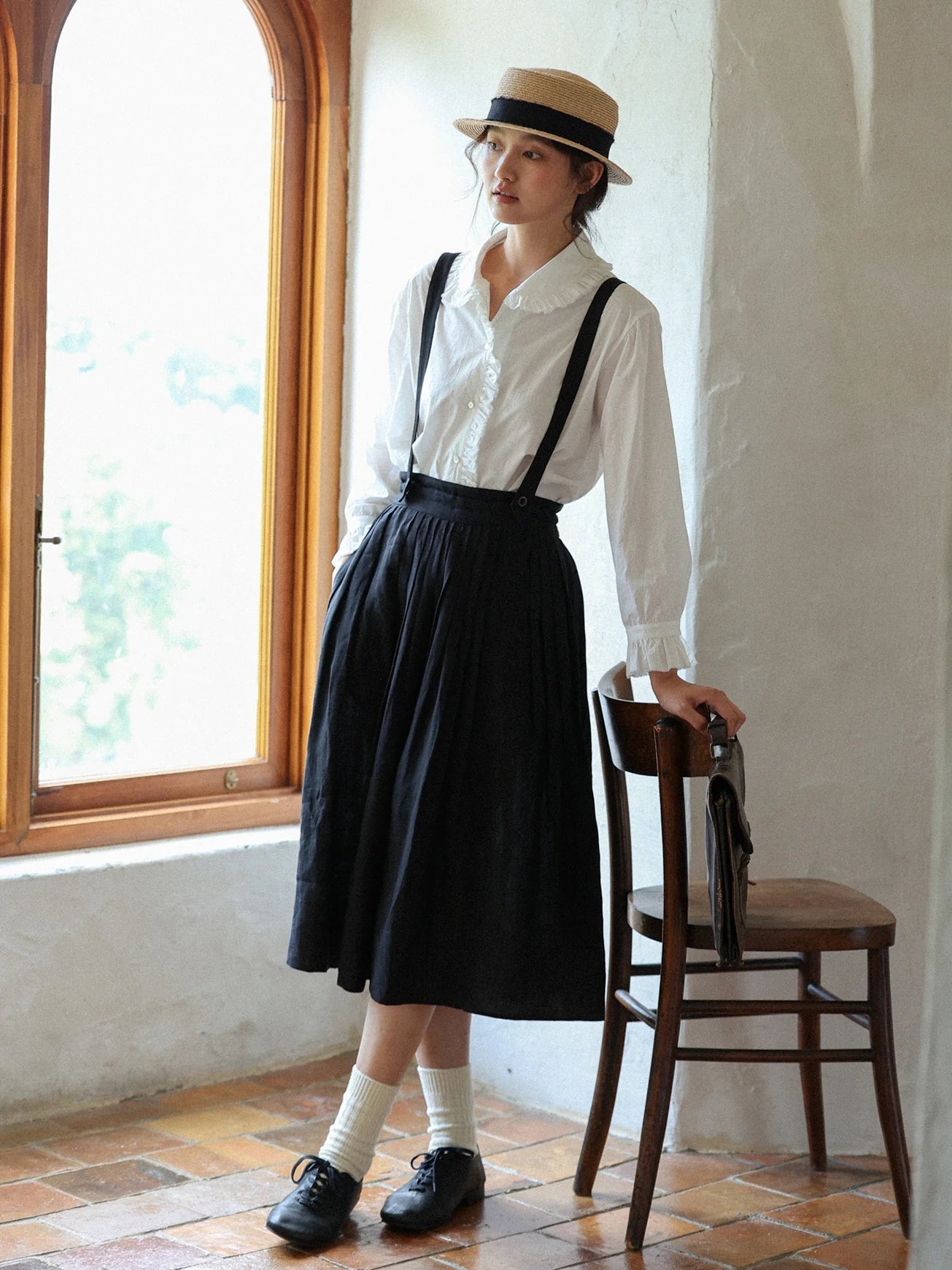 Vintage Linen Suspender Skirt