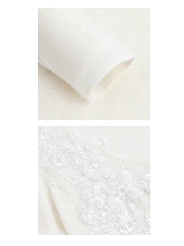 Floral Lace Embellished Knit Top