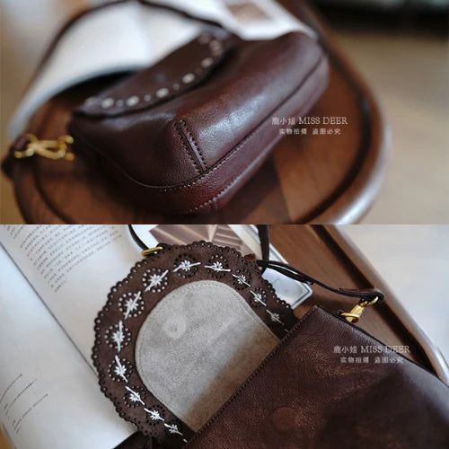 Petite Scalloped Flap Genuine Leather Crossbody Bag
