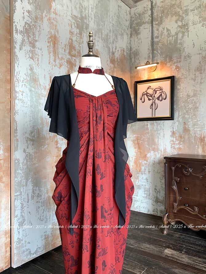 Crimson Rose Drape Dress