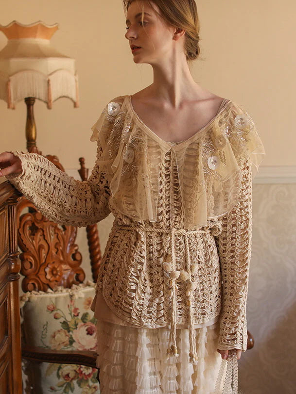 Vintage Lace Embellished Crochet Top