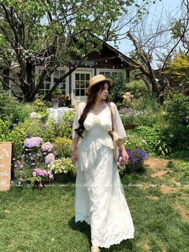 Ivory Garden Bloom Dress with Lace Ruffles