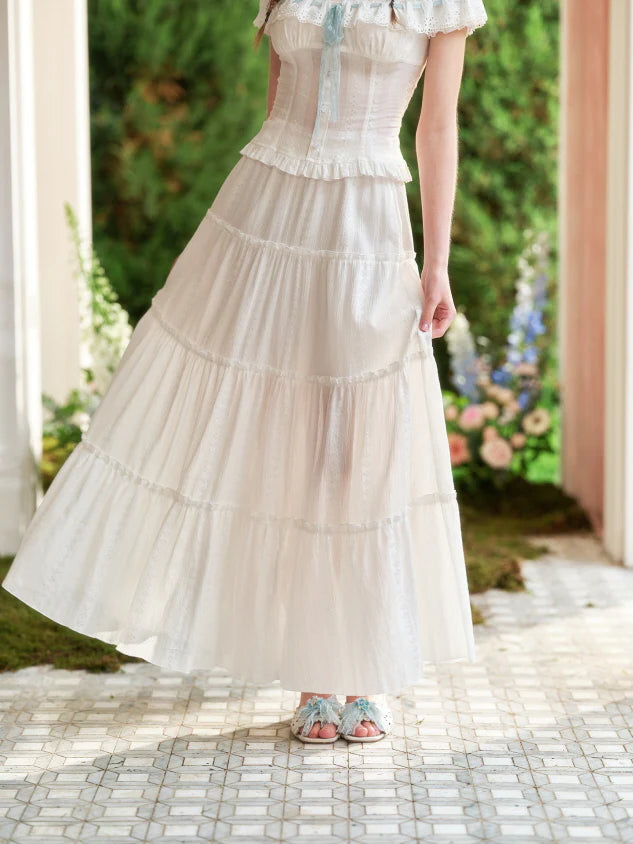 Blue Ribbon Garden White Top & Tiered Skirt