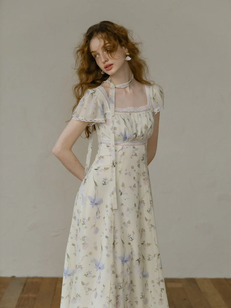 Fairy Garden Lace Trim Floral Dress