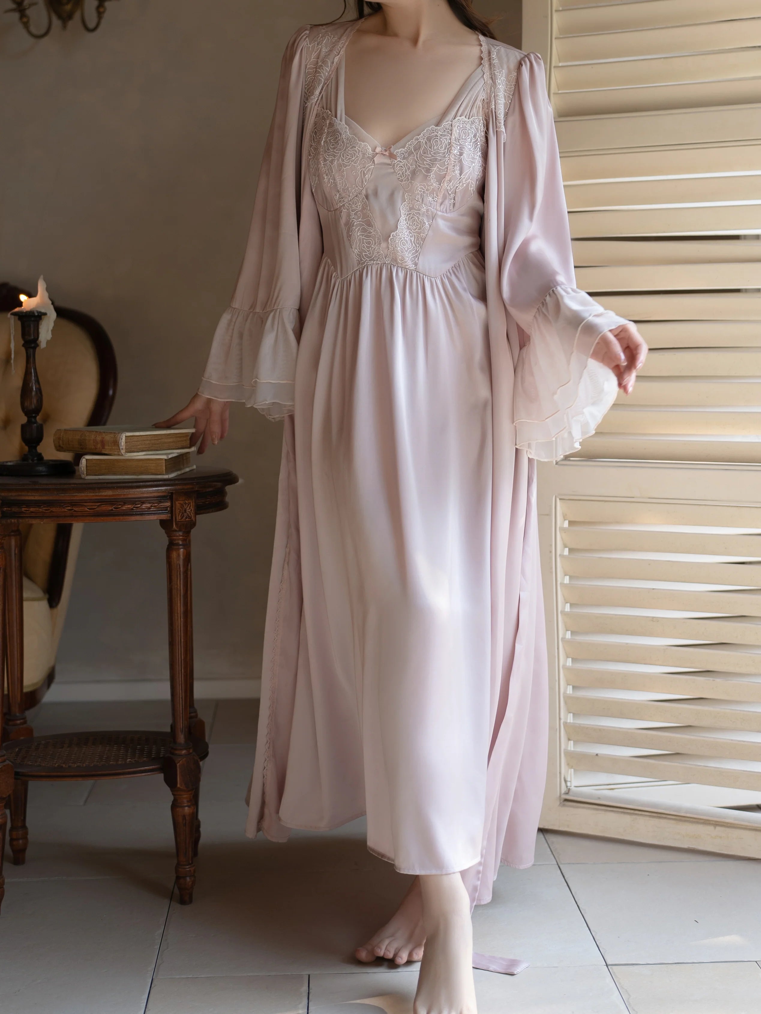 Princess Rose Lace Lounge Gown Set