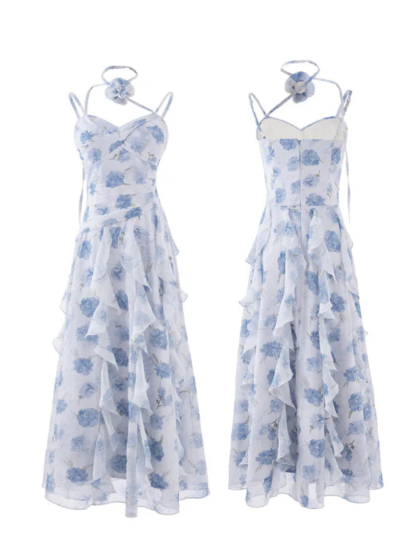 Whimsical Bloom Ruffle Chiffon Dress