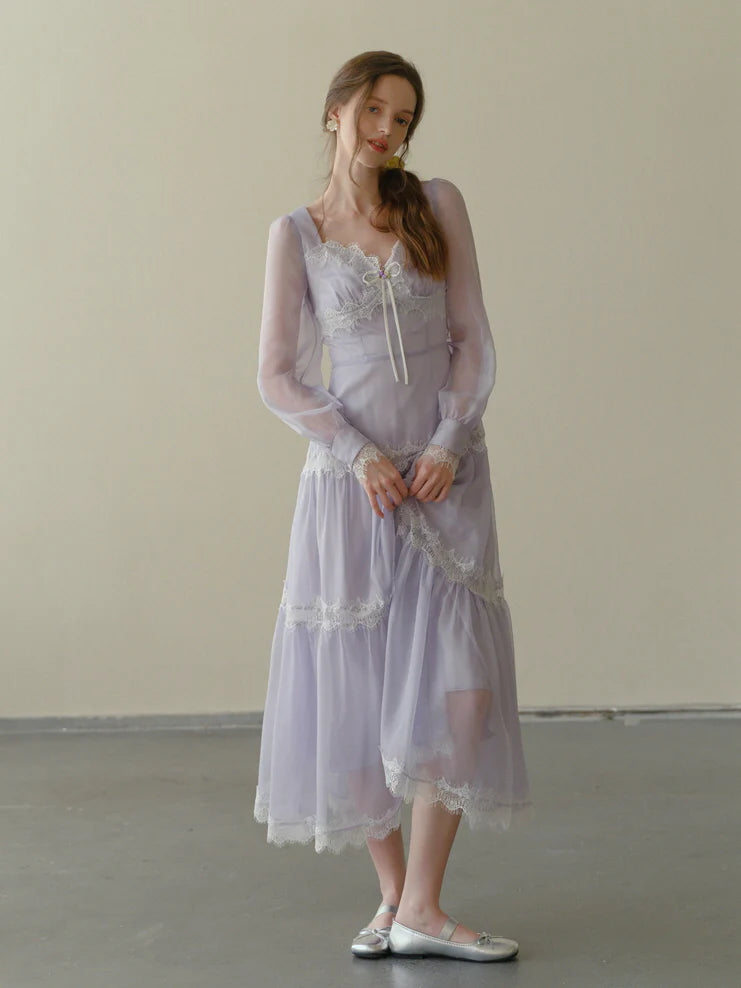 Lavender Whispers Lace Tiered Dress