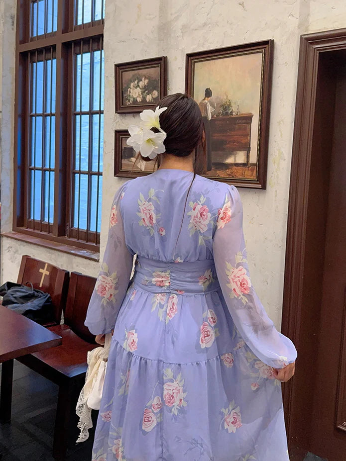 Lavender Rose Garden Chiffon Dress