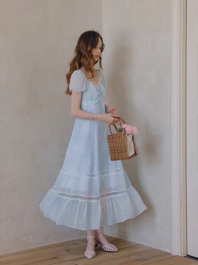 Sky Blue Lace Floral Dress