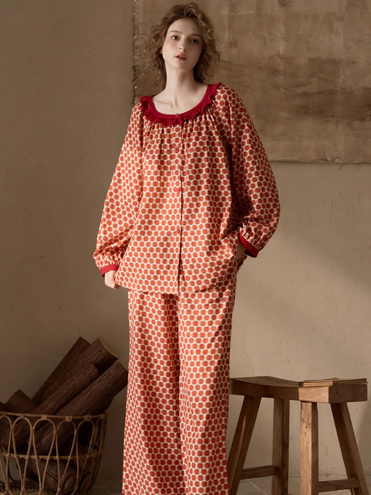 Vintage Geometric Ruffle Pajama Set