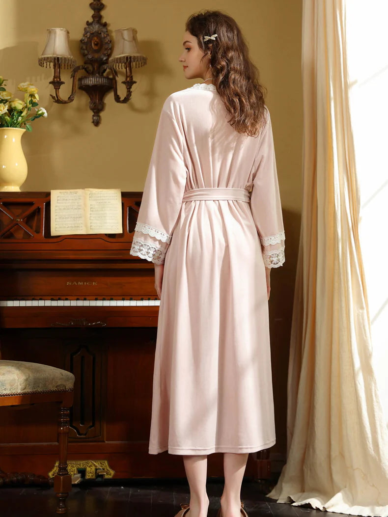 Elegant Lace Trimmed Wrap Robe