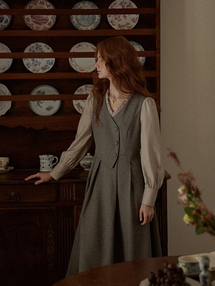 Vintage Elegance Pleated Vest Dress
