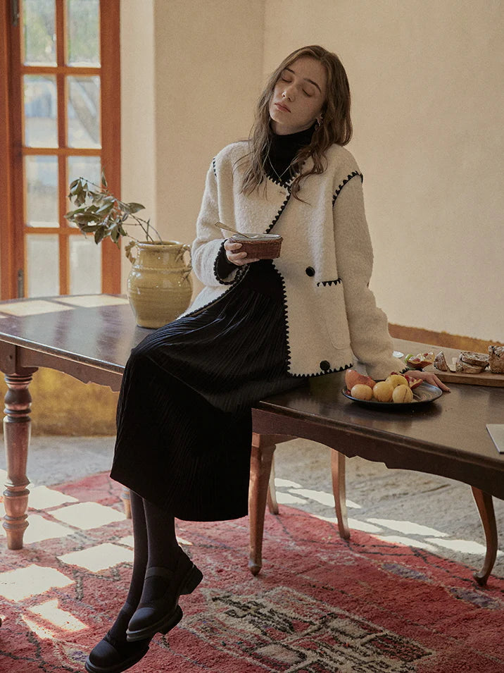 Vintage Contrast-Trim Wool Blend Jacket