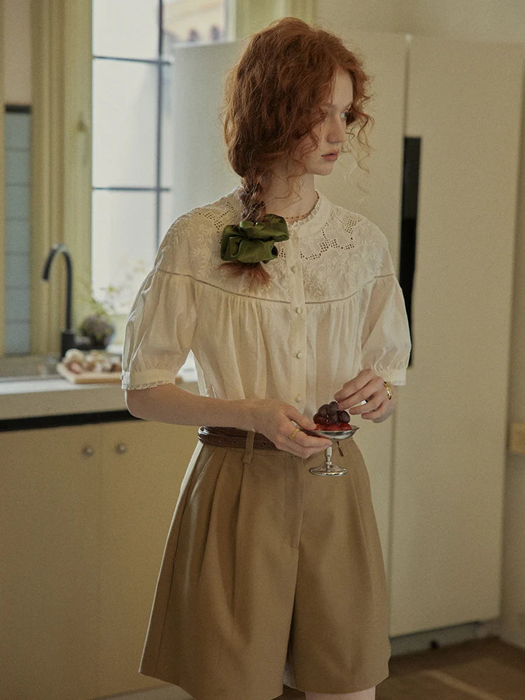 Victorian Lace Embroidered Cotton Blouse